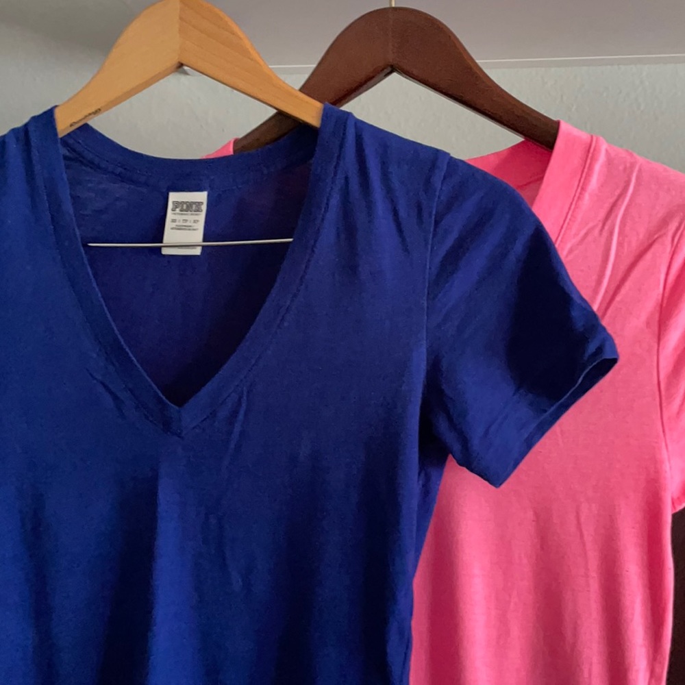 PINK Tee Shirts (set of 2), v-neck, pink, blue, extra small